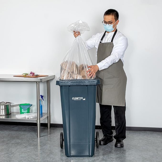 Restaurantware-RW Clean 55 Gallon Trash Bags 100 Light-Duty Garbage Can Liners- Fits 55-60 Gallon Trash Cans Stretchable Clear Plastic Bin liners with Star Seal Bottom