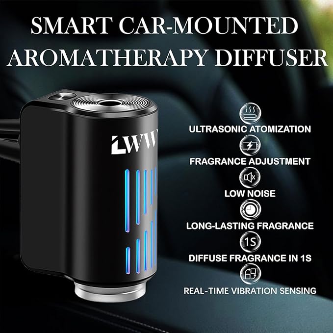 LWW Smart Car Air Freshener Diffuser Rechargeable Car Aroma Diffuser with 3 Spray Modes &amp Color Light Long Lasting Auto Scent Diffuser with 8 Essential Oils for Car Home Office Red