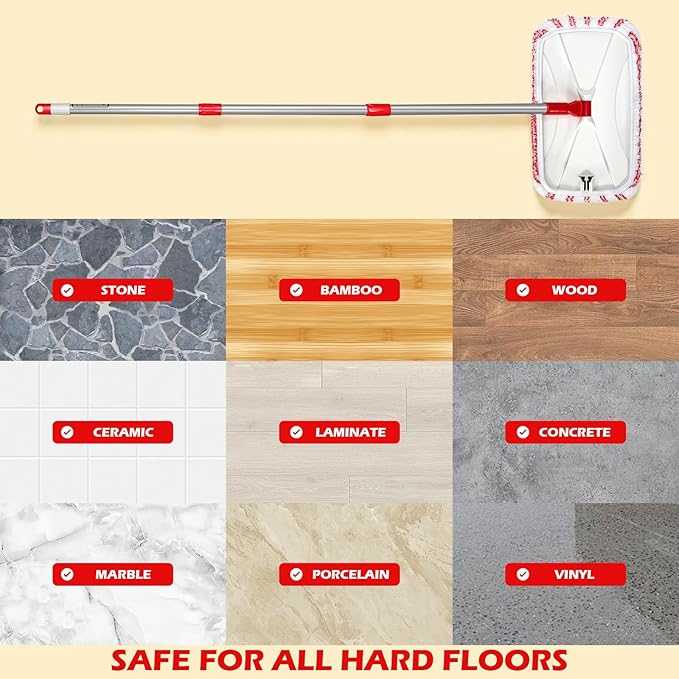 Microfiber Dust Mop for Floor Cleaning with 5 Reusable 16*9 inch Mop Pads Wet and Dry Mop Captures Pet Hair and Dust Suitable for Vinyl Wood Tile Laminate Flooring