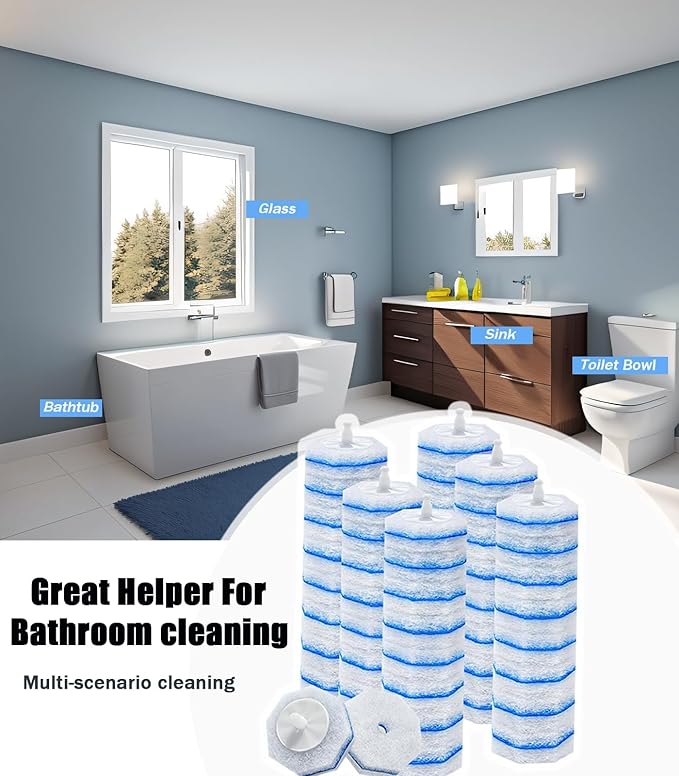 60 Pcs Disposable Toilet Wand Refills for Clorox 5X Cleaning Power Scrubber Upgrade Fiber Cleaner Heads for for Toilet and Bathroom Cleaning