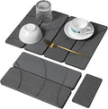 Small Stone Dish Drying Mat for Kitchen Counter 2 PCS 16×12 &amp 8x4 Quick Dry Stone Mats Foldable Water Absorbing Diatomite Drying Dish Pad for Countertop Bottles Utensils Cups(Carved Gray)