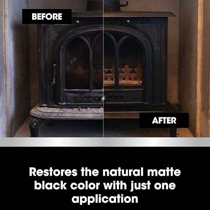 Furniture Clinic Stove Care Kit – Clean &amp Restore Log Burners Grates &amp Fireplaces | Removes Soot &amp Dirt | One Bottle Glass &amp Metal Cleaner + Stove Polish | 500ml / 17 Fl Oz Each Bott