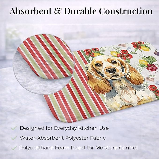 Caroline's Treasures Lemon Roan English Cocker Spaniel Vegetables Dish Drying Mat Absorbent Dish Drying Mat Pad for Kitchen Counter Dish Drainer Mat for Countertop 14 x 21 Multicolor