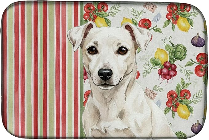 Caroline's Treasures White Jack Russell Terrier Vegetables Dish Drying Mat Absorbent Dish Drying Mat Pad for Kitchen Counter Dish Drainer Mat for Countertop 14 x 21 Multicolor