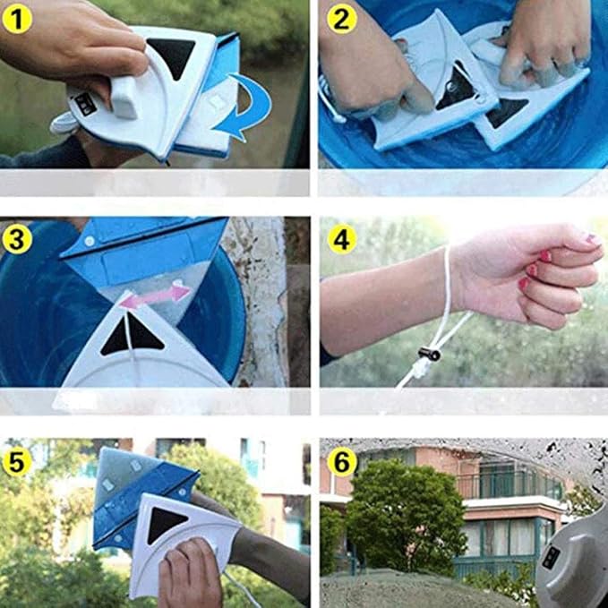 Double-Sided Magnetic Window Cleaner Glass Cleaning Brush Wiper Household Tools with Anti-Falling Rope for High