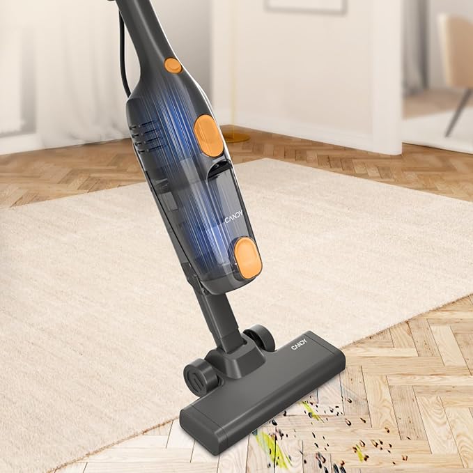 Candy Corded Vacuum Cleaner Stick Vacuum with Powerful Suction One-Click Dust Emptying 3-in-1 for Hard Floors Lightweight for Easy Cleaning(Light Yellow)