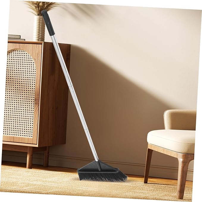 Baluue Stiff Bristle Broom for Home and Office Black Indoor Outdoor Sweeper Broom Long Handle Floor Cleaning Supplies