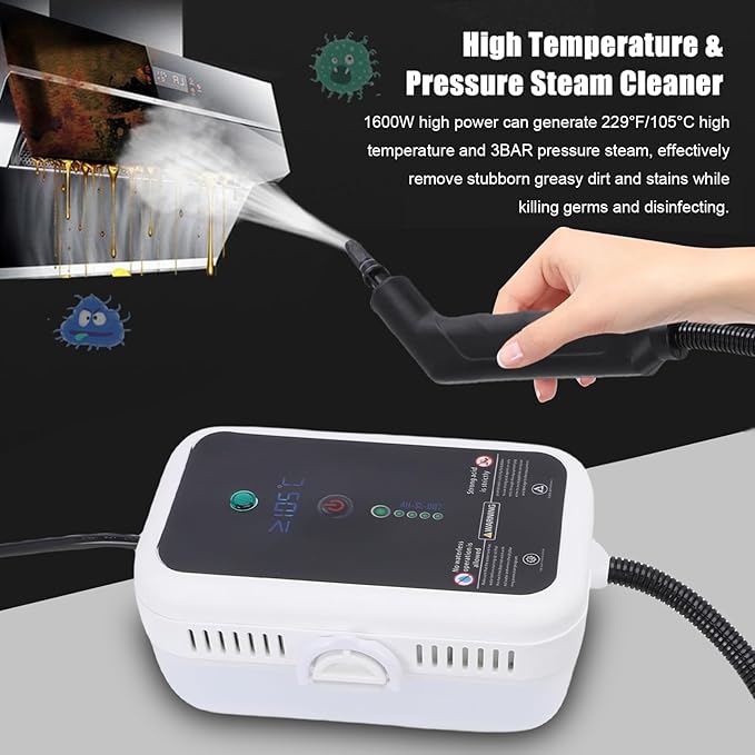 Generic Steam Cleaner Portable High Temperature Handheld Steam Cleaner with Brush Kit for Kitchen Hood Grill Furniture Bathroom Car (white)