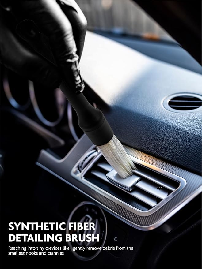 Fantasticlean 9PCS Car Interior Detailing Set Microfiber Cloth &amp Applicator Single-Head Detailing Brushes Natural Bristles Scratch-Free &amp Ultra-Soft for Seats Leather Care or Cleaning