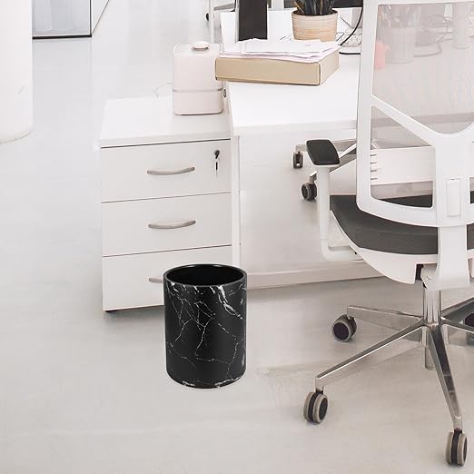 Marble Pattern Trash Can 12L Medium Lidless Plastic Wastebasket with Double-Layer Open Top Design for Home Office Bedroom Bathroom Use