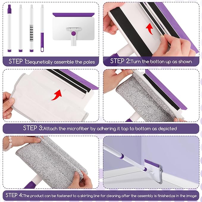 Baseboard Cleaner Tool with Handle 60 Extendable Long Handle Baseboard Cleaner with 5 Reusable Pads for Baseboards Cleaning Ceiling Wall Floor Bathroom Kitchen