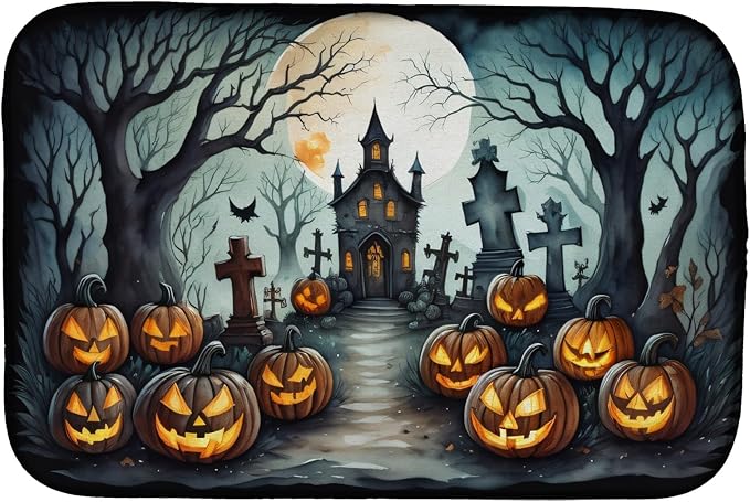Caroline's Treasures DAC2215DDM Graveyard Spooky Halloween Dish Drying Mat Absorbent Dish Drying Mat Pad for Kitchen Counter Dish Drainer Mat for Countertop 14 x 21 Multicolor