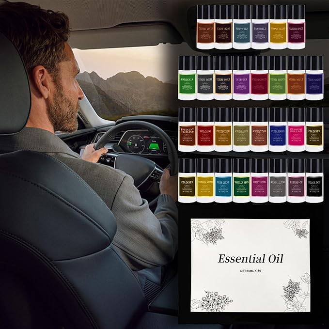 Car Air Freshener Refill Cologne Aromatherapy Oil 30 PCS Essential Oils Mixed Fragrance Set for Car Diffusers (No Diffuser Included)
