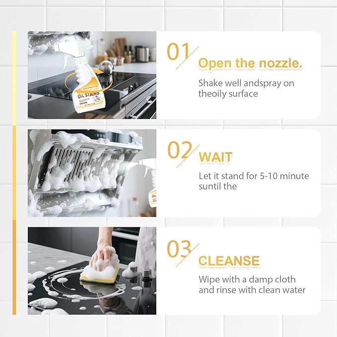 Heavy-Duty Kitchen Degreaser Foam Cleaner Powerful Kitchen Degreaser Spray &amp Dual Side Scrub Sponge Set Grease Remover for Stove Range Hood (2 Standard)