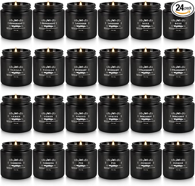 Scented Candle Set 24 PackBlack Candle for Home Scented Odor Eliminating Stress Relief Long Lasting Soy Wax Gift Set