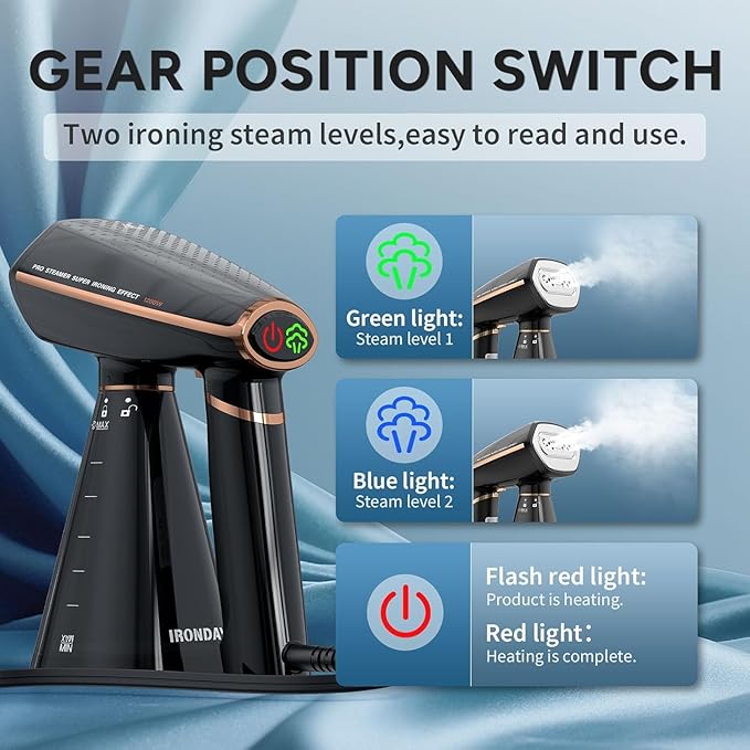 Steamer for Clothes 1200W Portable Handheld Garment Steamer&ampIron 2-in-1 with Fast Heat-up Auto-Off 350ml Water Tank Powerful Foldable Handle Clothes Steamer Compact Size for Travel Home