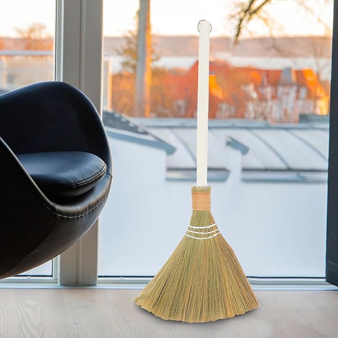 Handwoven Straw Broom for Home Cleaning Soft Bristle Indoor Sweeping Brush Removable Handle 74cm 2pcs Set for Living Room Dust Removal