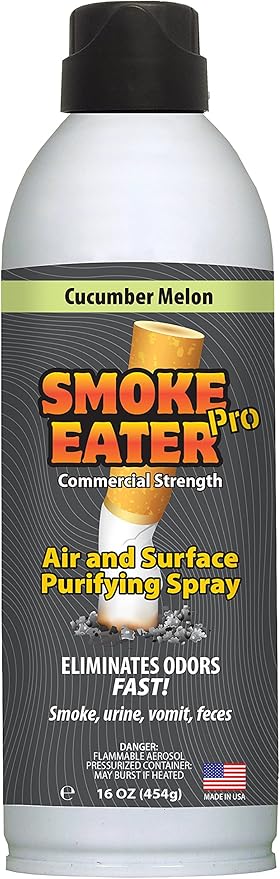 Smoke Eater Pro 16 oz Odor Eliminator Spray — Commercial Strength for Smoke Pet Urine and Cooking Odors — Air and Fabric Deodorizer with Tea Tree Oil — Made in USA (Cucumber Melon)