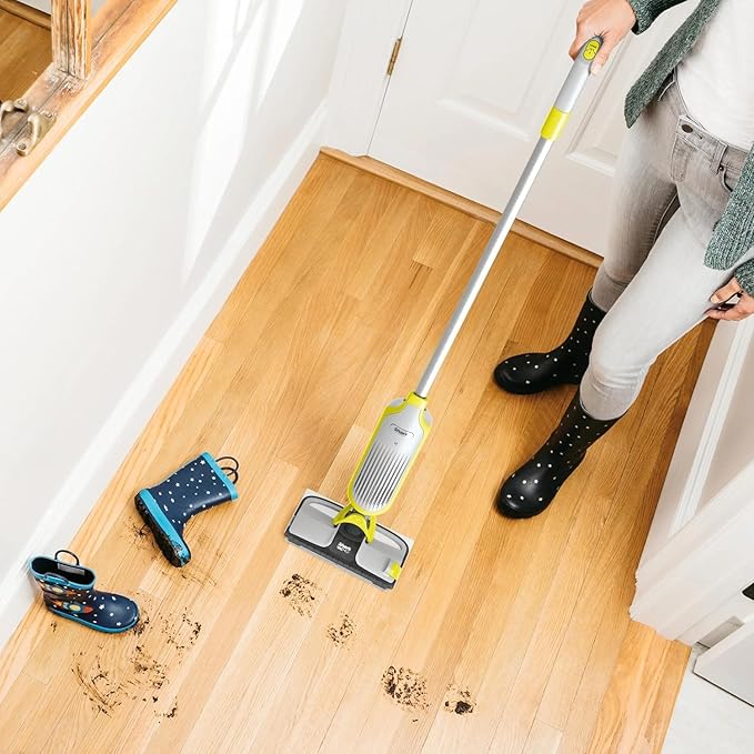 SHARK VM200 VACMOP Cordless Multi Surface Hard Floor Tile Wood Lightweight Floor Cleaner Vacuum Mop with (2) Disposable Pad (1) Cleaning Solution Included Light Gray/Green (Renewed)