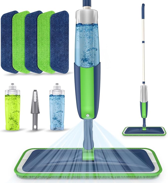 Spray Wet Mops for Hardwood Floor Cleaning: MEXERRIS Floor Mop with 5 Washable Pads for Swiffer Powermop &amp 2 Refillable Bottles - Home Commercial Dust Dry Mops for Wood Laminate Vinyl Tiles Cerami
