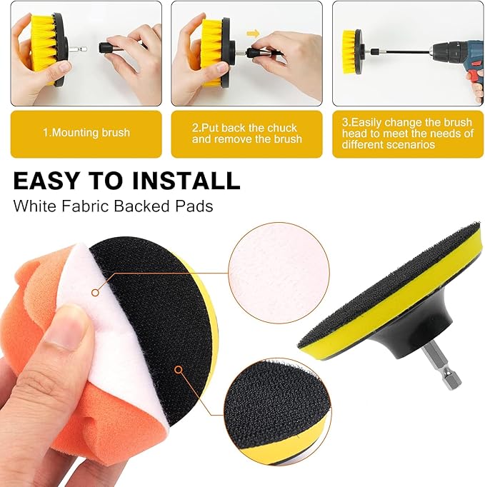 48 Pcs Drill Brush Attachments Set Scrub Pads &amp Sponge &amp Wire Brush for Drill Power Scrubber Brush with Extend Long Attachment Drill Scrubber Brush Kit for Bathroom Floor Car Grout