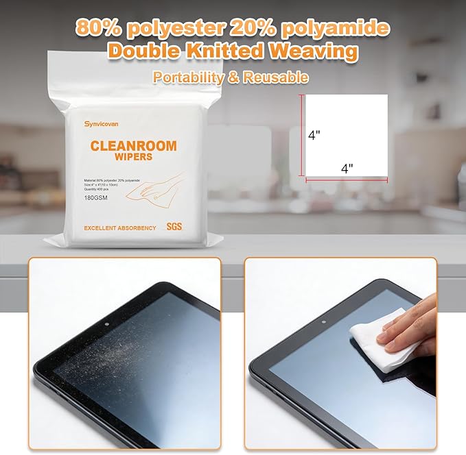Microfiber Wipes 4x4(400 PcsClass 100 180GSM) Superfine Lint Free Cloths Cleaning and Drying Cloths Reusable Ultra Absorbent for All Surface Types