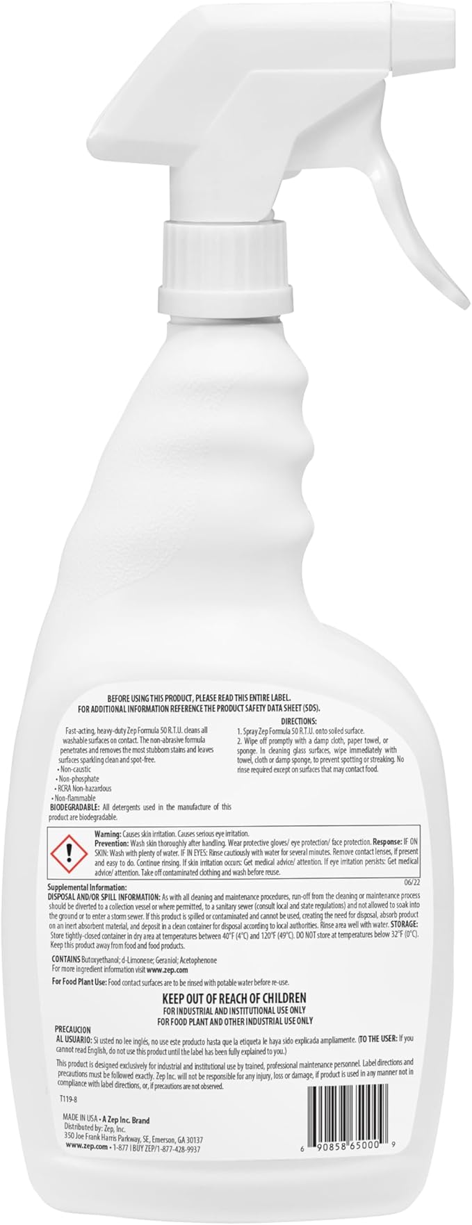 Zep Formula 50 R.T.U. All-Purpose Cleaner -1 Qt (Case of 12) -F50001 - Fast-Acting Heavy-Duty Formula Cleans All Washable Surfaces On Contact Removing Stubborn Stains