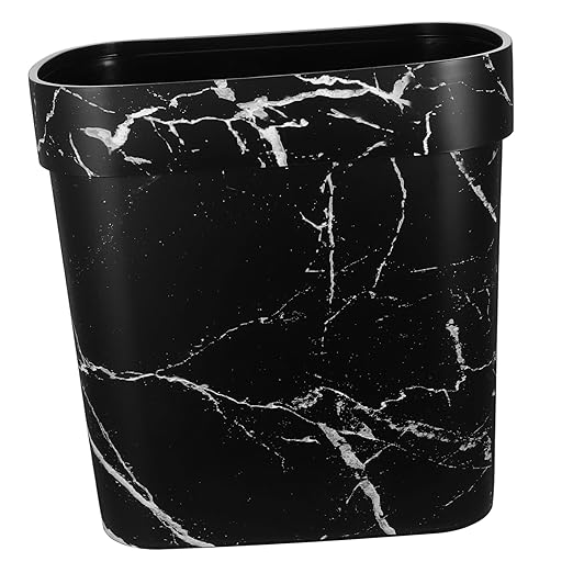 Cabilock Narrow Marble Pattern Trash Can Oval Shaped Plastic Wastebasket for Bathroom Kitchen and Bedroom Lidless Design for Quick Disposal and Elegant Rubbish Bin
