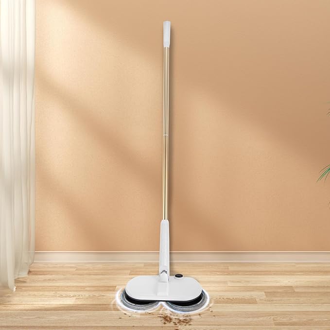 Electric Mop White Cordless Spin Mop with 2 Spare Pads &amp Adjustable Tube Modern Low Noise Electric Mops for Hardwood Tile Floors 60 mins Working Time