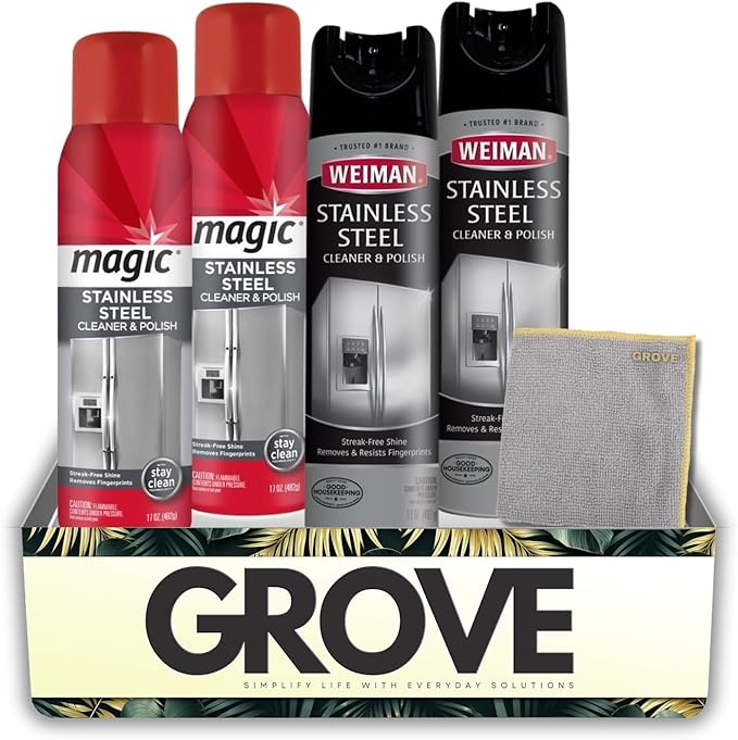 2x Stainless Steel Cleaner &amp Polish 17 oz Spray + 2x Weiman Stainless Steel Cleaner and Polish Bundle with Microfiber Towel – Cleans Polishes and Protects Surfaces – Gift Set (5 Items)