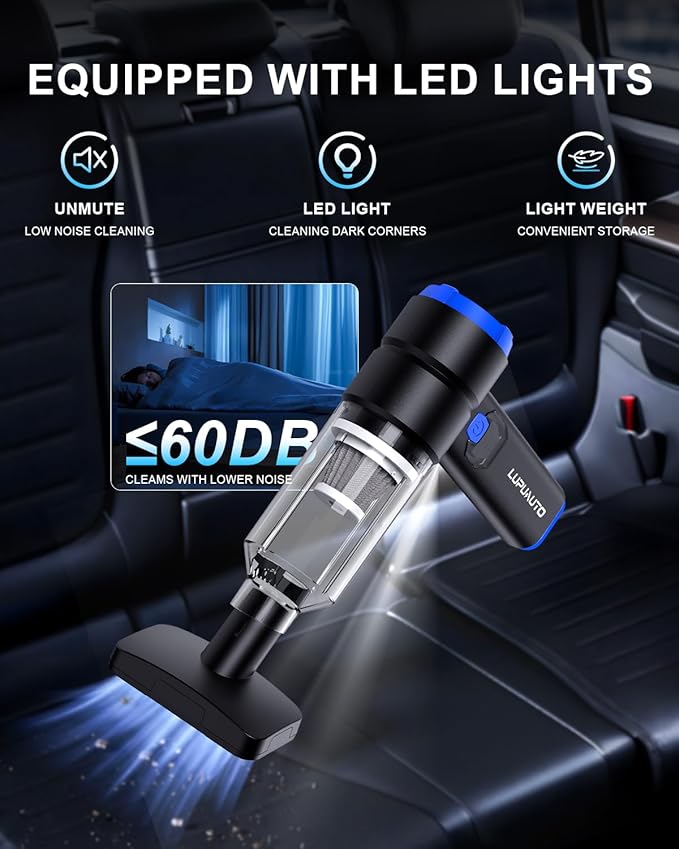 Handheld Car Vacuum Cleaner 4-in-1 Portable Mini Vacuum with 4 Suction Modes 21000Pa Cordless Vacuum Cleaner Rechargeable with LED Light Type-C Charge for Car Home Office Pet Hair Keyboard