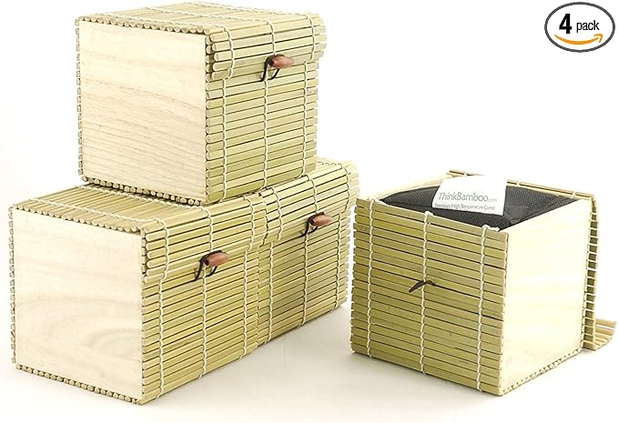 BambooMN Granulated Bamboo Charcoal Odor Absorber Bag in Decorative 4 Green Box 4 Sets