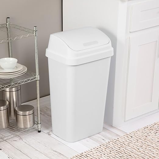 Sterilite 4-Pack Swing Top Wastebasket Sleek Square Profile Trash Can 13 Gallon White - Modern Garbage Bin for Kitchen Bathroom Garage and Workspace Fits 13 Gal Liners