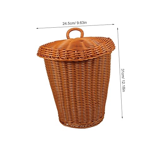 Vaguelly Woven Trash Can with Lid Imitation Rattan Wastebasket for Home Office Sturdy Storage Container for Sundries Stylish Bedroom and Living Room Garbage Basket