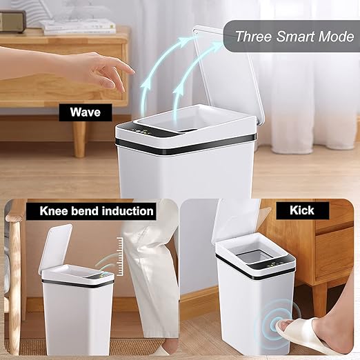 3 PACK - Bathroom Garbage Can with a Lid - 2.5 Gallon Automatic Trash Cans Touchless - Bedroom Office - Small Smart Trash Can - Plastic Narrow Auto Open - Motion Sensor Trash can Bathroom ( White )