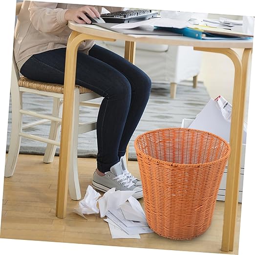Woven Storage Basket for Home Organization Multi-Functional Imitation Rattan Wastebasket for Bedroom and Kitchen Decorative and Practical Trash for Family and Friends