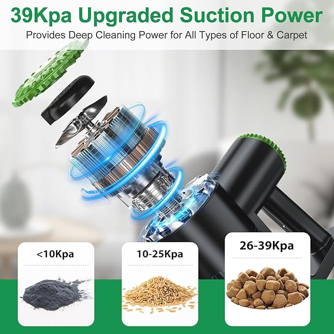 Cordless Vacuum Cleaner Lightweight Stick Vacuum Cleaner 6 in 1 Self-Standing with Powerful Suction 180° Bendable Wand Rechargeable Cordless Vacuum for Hardwood Floor (Green)