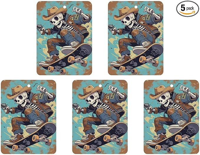 5PCS Car Air Freshener Hanging Personalized Double Sided Skull Cowboy Car Fresheners Long Lasting New Cars Scents Cute Automotive Freshies for Closets Drawers (tea)