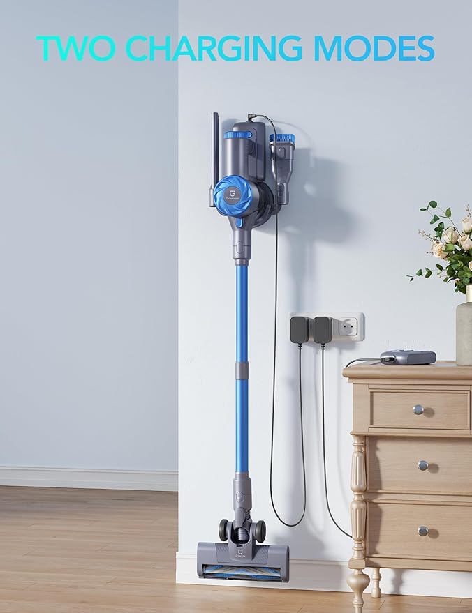 Greenote Cordless Vacuum Cleaner 21KPa Lightweight Vacuum Cleaner with Wall Mount &amp LED Brush Ultra Quiet Stick Vacuum Cleaner for Hard Floors Pet Hair
