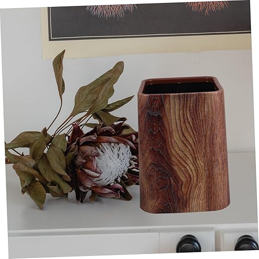 Unomor Wood Grain Plastic Trash Can Faux Wood Wastebasket for Kitchen Bathroom to Clean and Maintain Elegant Design for Home Decor