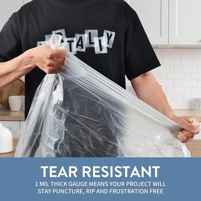 21 Gallon Kitchen Trash Bags with Drawstring Fit 20-21 Gal Large Garbage Bags - 28 x 33.5 (Clear White) Heavy Duty Plastic Trash Liners for Kitchen Lawn Yard Office Commercial (105 Count)