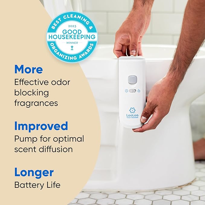 LooLoo 3.0 Touch Free Toilet Freshener Automatic Air Freshener Spray for Bathroom Starter Kit with Light and Toilet Deodorizer Bathroom Spray Odor Eliminator - Clean Cotton