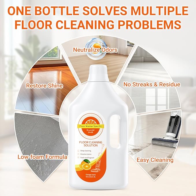 Floor Cleaner Compatible with Tineco Cleaning Solution Suitable with All Robotic Vacuum Mop and Cordless Wet/Dry Vacuum Mop Cleaner Multi-Surface Deodorizing &amp Cleaning Solution (1 L Orange)