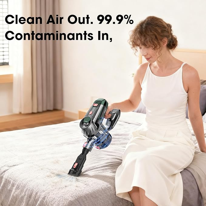 Cordless Vacuum Cleaner Upgraded 15KPA 70 Minutes Powerful Suction Rechargeable Lightweight 180° Bendable Cane Vacuum Cleaner for Home/Pet Hair/Carpet/Floor