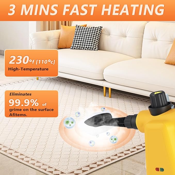 Pressurized Steam Cleaner Handheld Multi-Surface Steamer with 11 Accessories &amp Steam Lock 350ml Tank for Home Car Kitchen Bathroom Windows – Chemical-Free Deep Cleaning