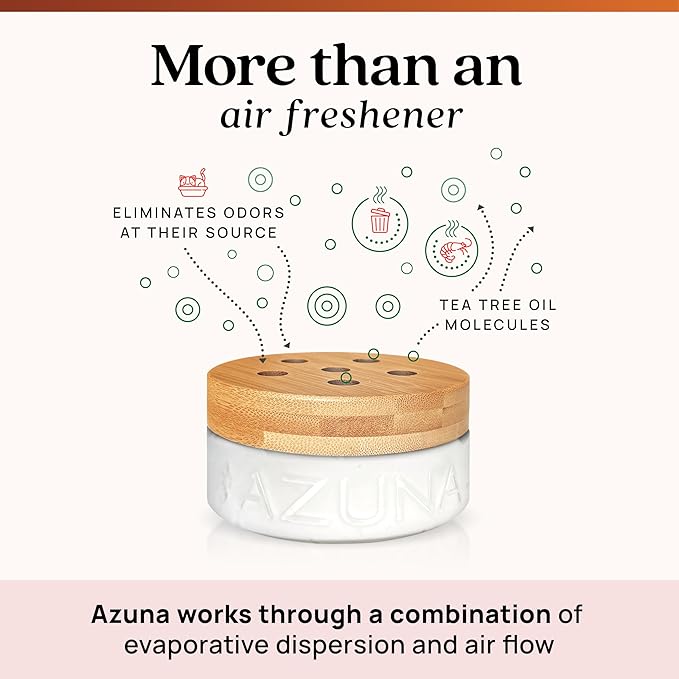 Azuna Air Freshener &amp Odor Eliminator for Strong Odor | 2 Room Kit Includes (2) Empty Luxe Glass Jar &amp 12oz Gel Refill with Tea Tree Essential Oil | Sandalwood Scent | Last 60-90 Days