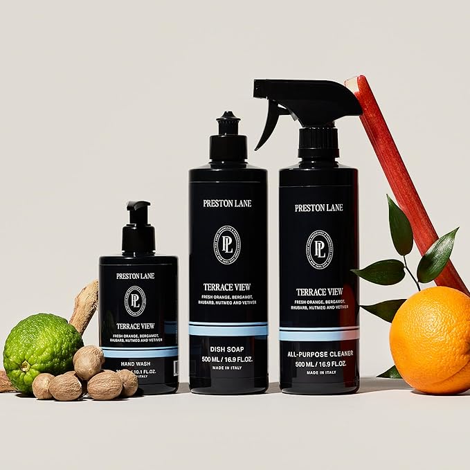 Preston Lane Luxury Kitchen Set – Hand Wash Dish Soap &amp All-Purpose Cleaner | Plant-Powered Cleaning Essentials Bundle with Fine Italian Fragrance Terrace View Scent