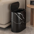 Waste Basket for Bathroom with Lids Plastic Marble Wood Pattern Trash Can Small Garbage Bin with Lid for Bathroom Narrow Waste Basket Modern Waste Basket for Home (Black-11.6 * 11.2'')