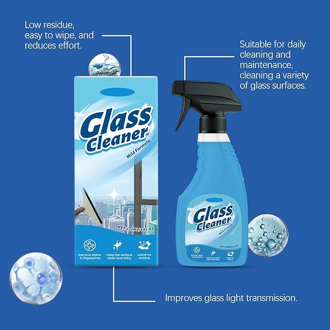 Streak-Free Glass Cleaner - Remove Fingerprints Water Spots &amp Stains Quick-Drying Formula(3pcs)