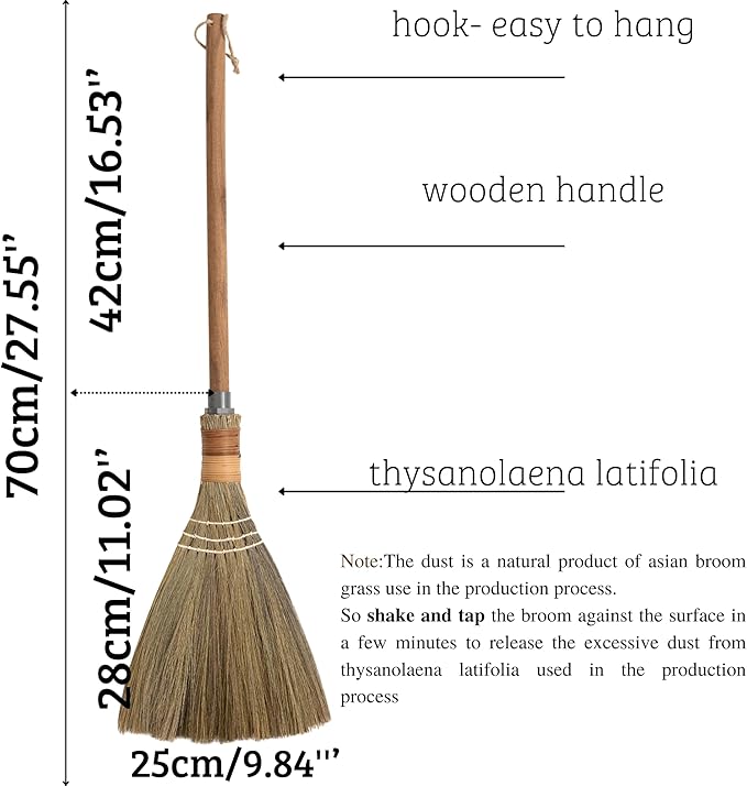 BMart Home Natural Whisk Sweeping Hand Handle Broom - Vietnamese Straw Soft Broom for Cleaning Dustpan Indoor-Outdoor Sofa Car Hood Decoration Items - 9.84'' Width 27.55 Length